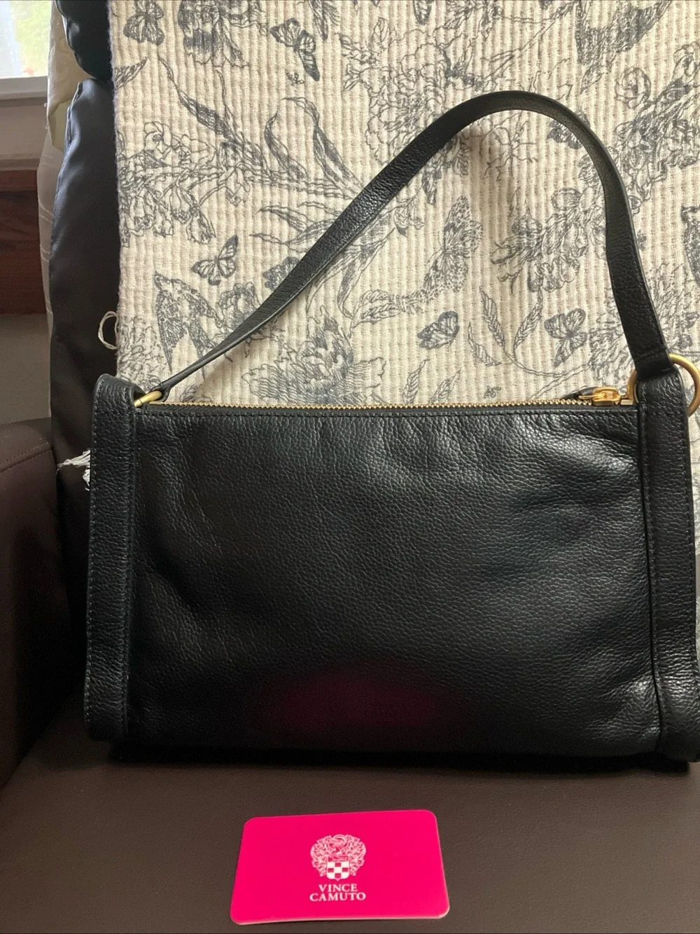 Vince Camuto Black Lisha Leather Shoulder Bag with Gold-Tone Studs